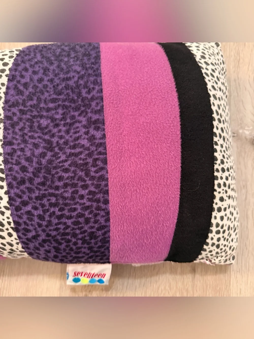 VTG Y2K Seventeen Magazine Accent Pillow Pink Purple Cheetah Leopard Patchwork